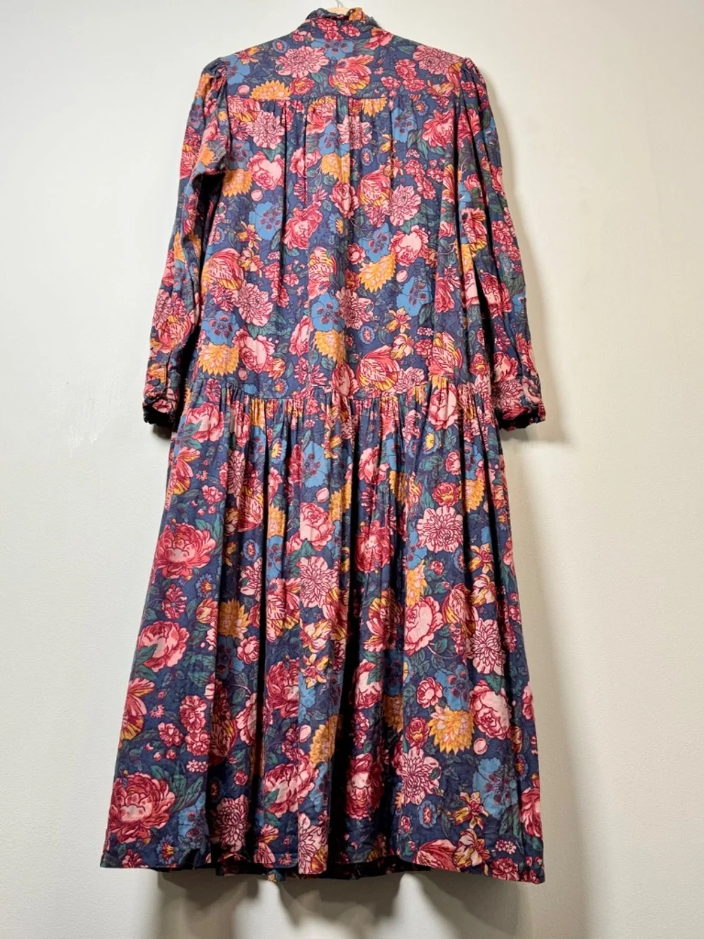 Vintage 80s Laura Ashley Navy Floral Maxi Dress Made in USA Sz L (12-14) - Picture 8 of 12